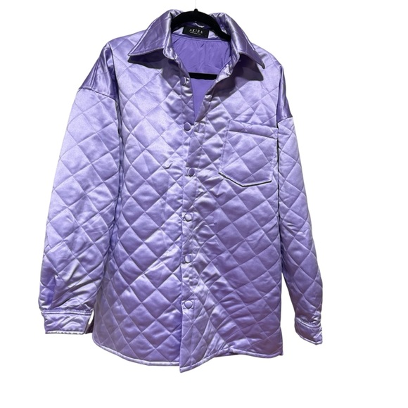 AKIRA Purple FIELD OF DREAMS SATIN QUILTED Jacket - Picture 2 of 7